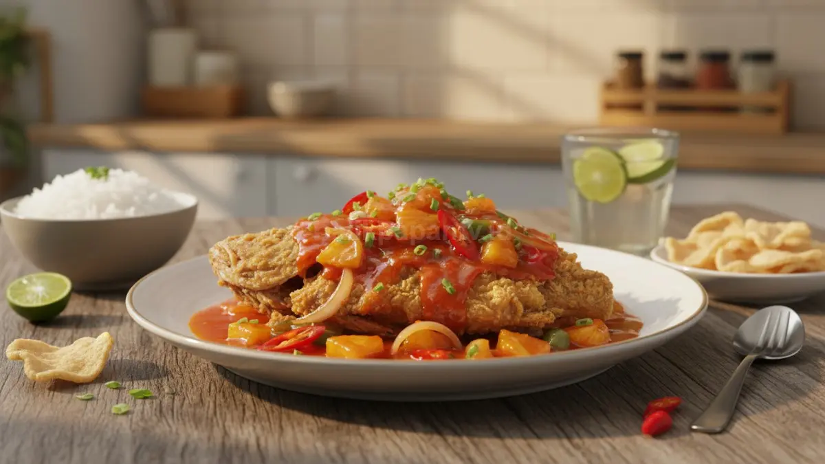 Ikan asam manis rumahan dengan saus segar jadi menu favorit keluarga karena praktis dan menggugah selera. (BTV/AI) 
