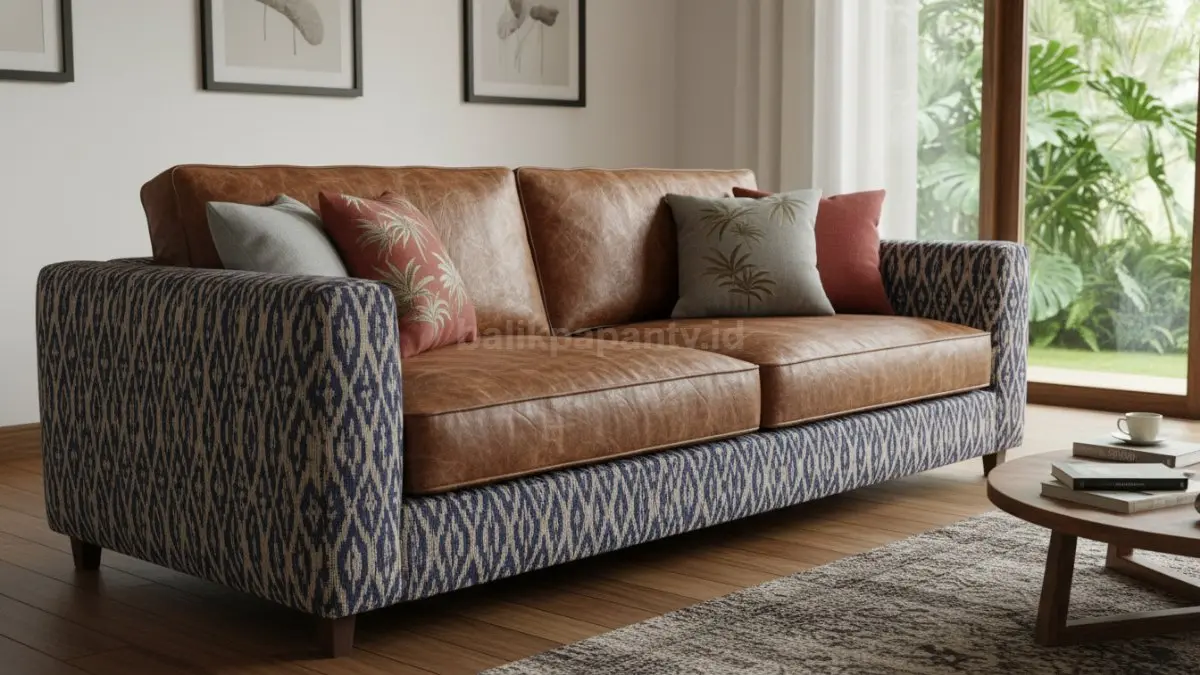 Kombinasi kulit dan kain membuat sofa lebih tahan noda, nyaman, serta tampil modern dan timeless.
