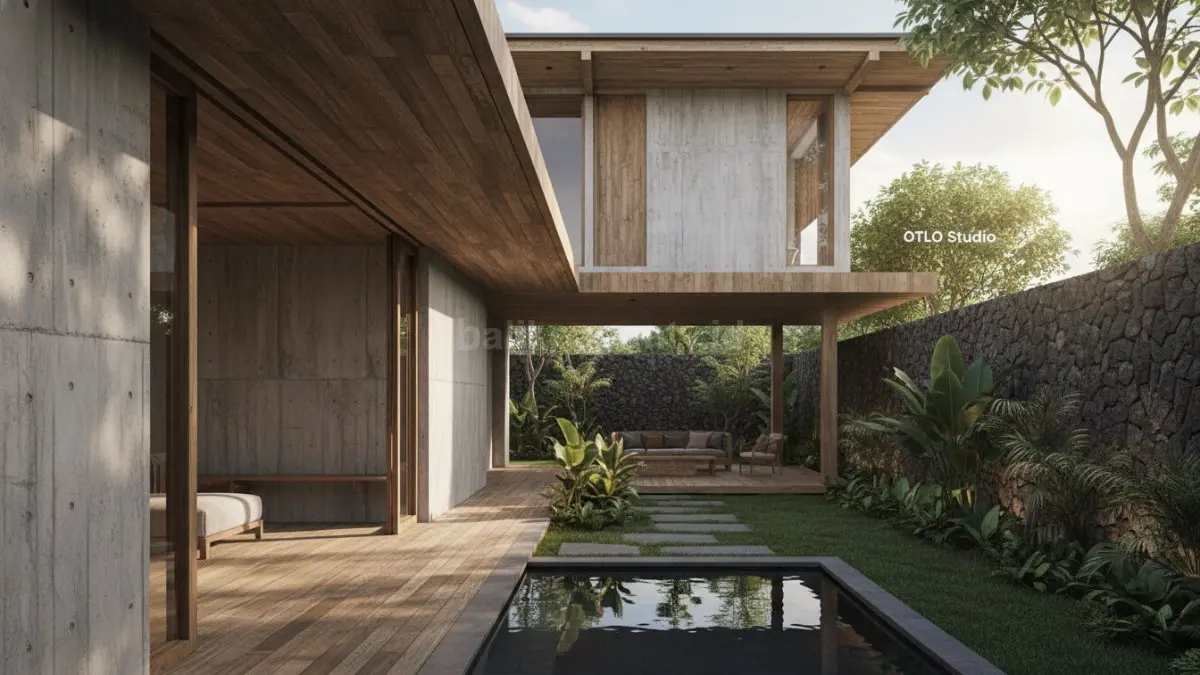 Material alami tanpa finishing berlebihan membuat rumah tropis terasa hangat, simpel, dan mudah dirawat harian. (BTV/AI)
