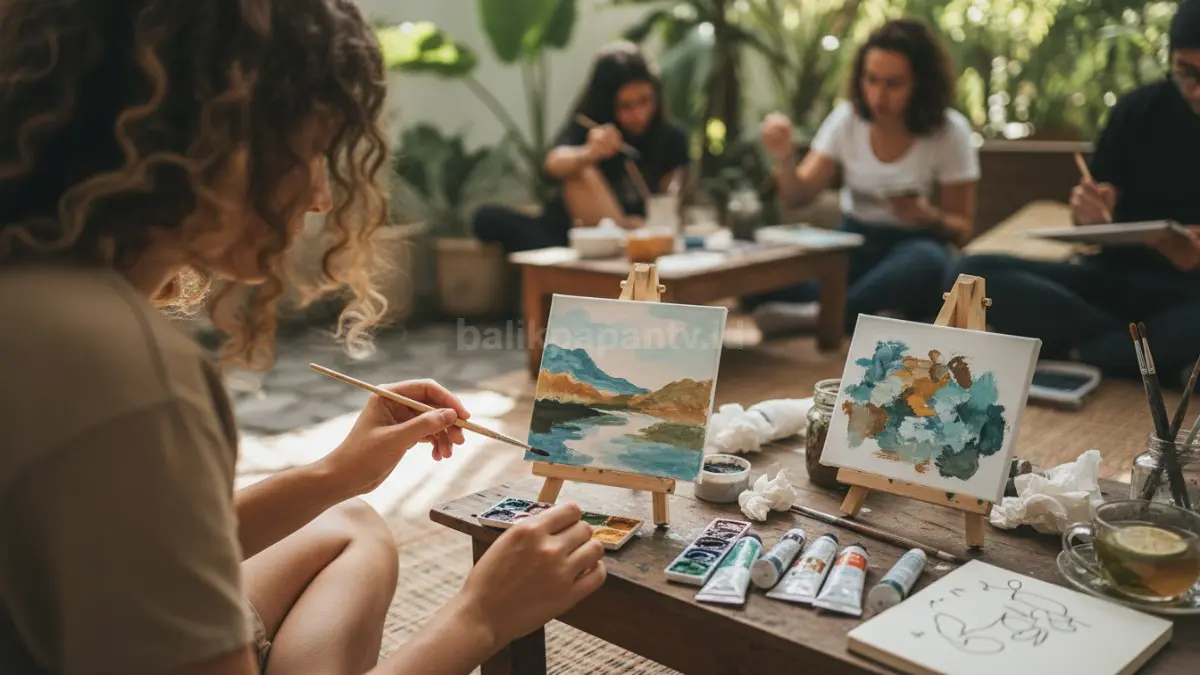 Melukis santai dengan cat air dan acrylic mini canvas membantu pikiran terasa lebih tenang sehari-hari.