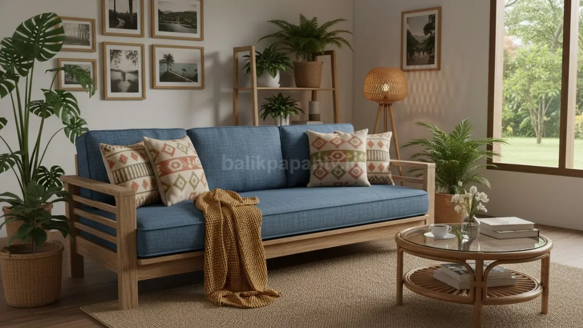 Sofa lama tampil lebih modern lewat cover baru, bantal dekoratif, dan sentuhan warna tren 2026.