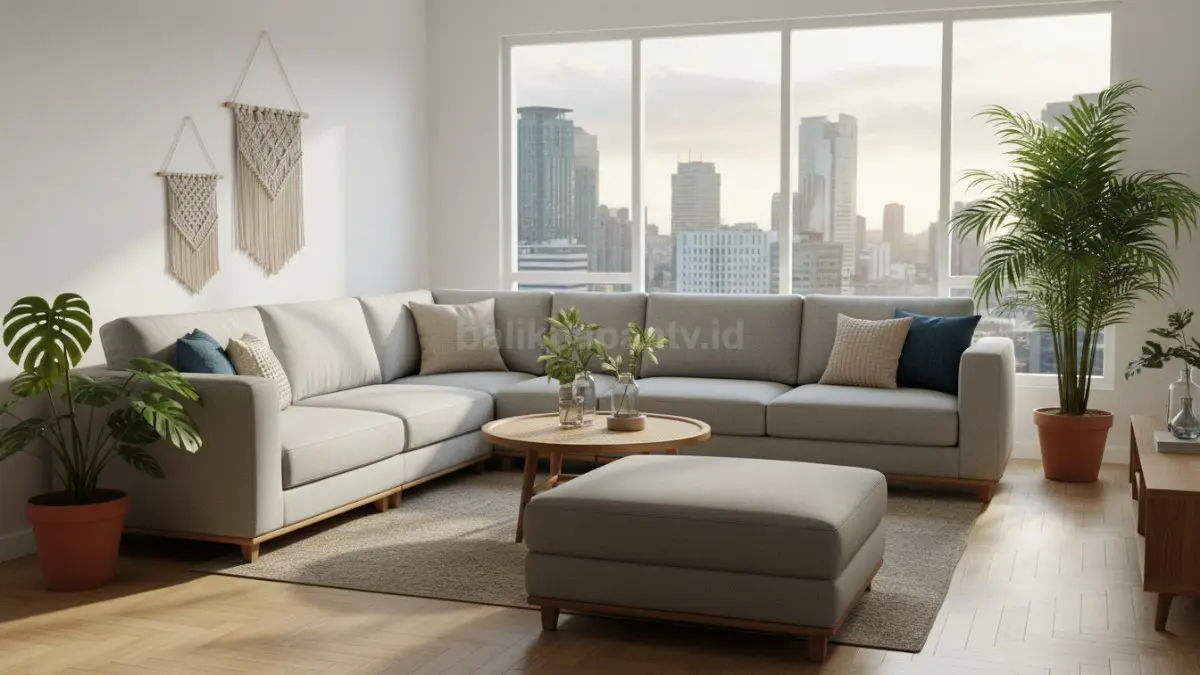 Sofa modular fleksibel bikin ruang tamu minimalis terasa lebih lega, modern, dan mudah diatur ulang.
