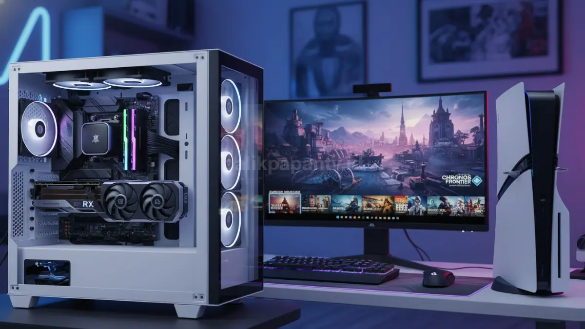 Perbandingan visual PC rakitan Rp15 juta dan PS5 Pro saat menjalankan game 4K Ray Tracing modern. (BTV/Ai)