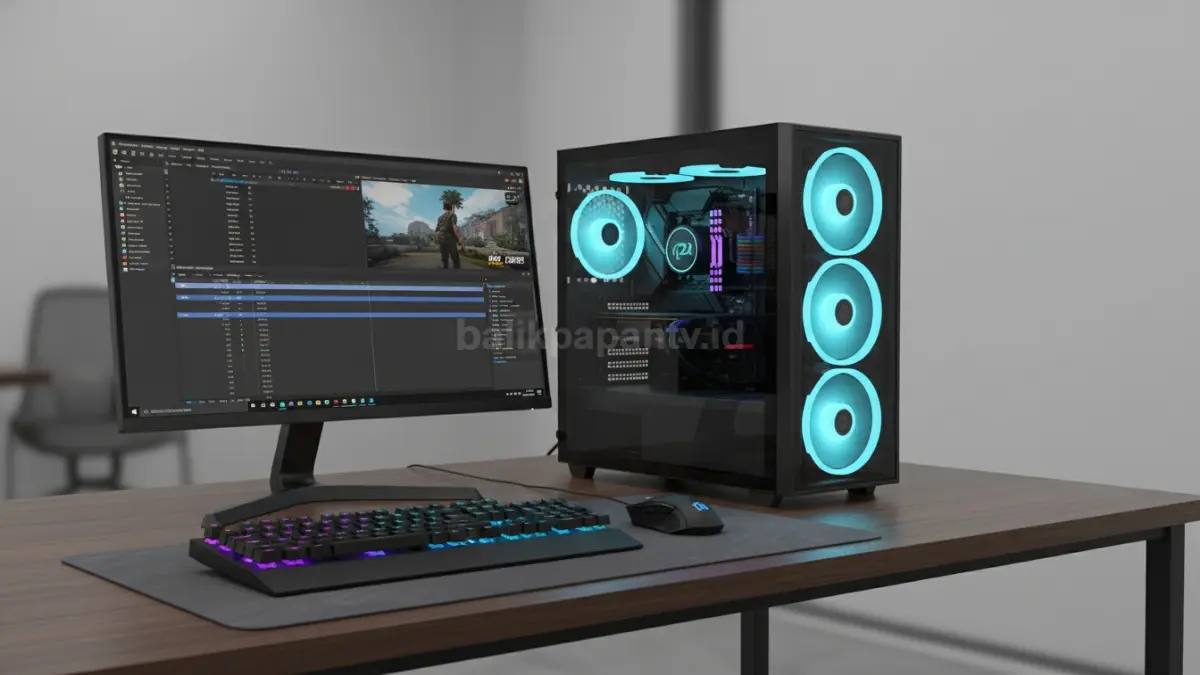 Setup PC fullset Ryzen 3 3100 dan RX 5600 XT untuk editing serta gaming harian 2026. (BTV/Ai)