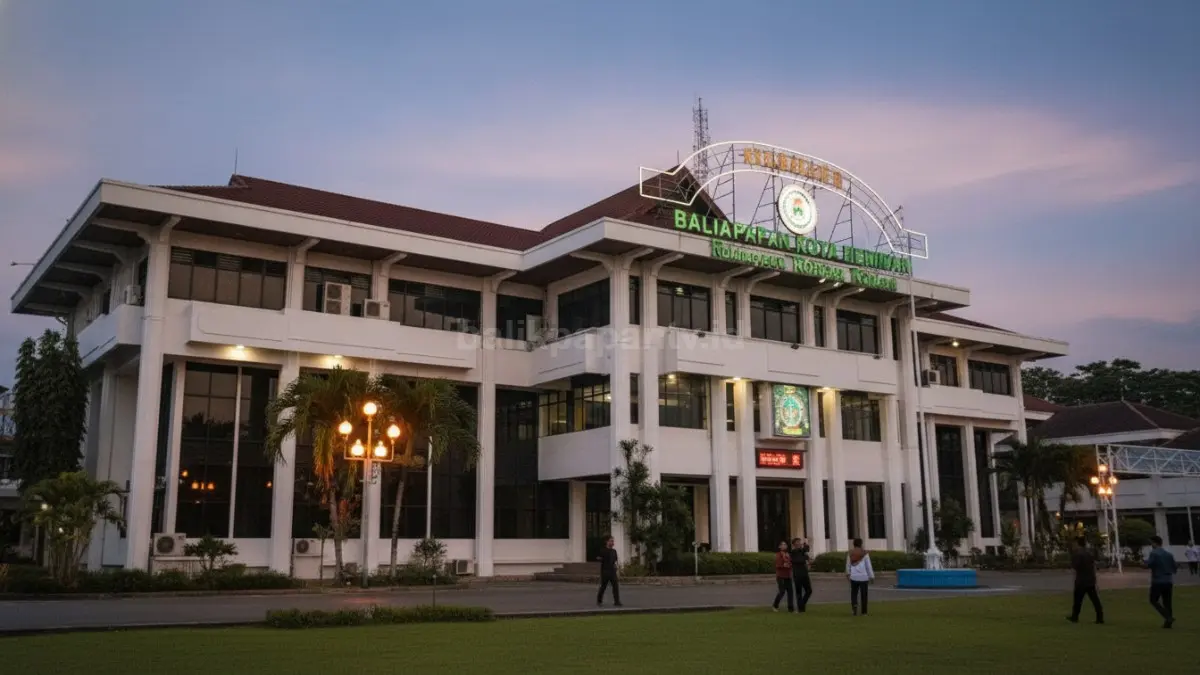 Gedung Pemkot Balikpapan menjadi pusat pelayanan pemerintahan dan penguatan program pembangunan daerah tahun 2026. (BTV/AI)
