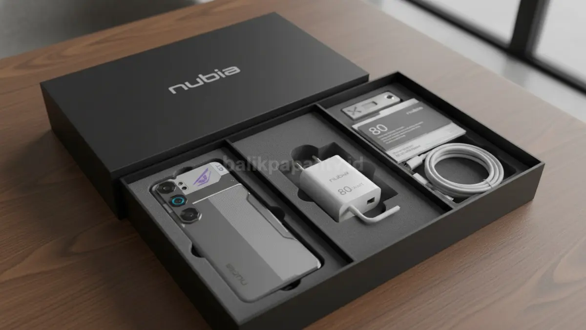 Isi kotak penjualan Nubia Neo 5 GT lengkap dengan charger 80 Watt dan kabel Type-C bentuk L (BTV/Ai)