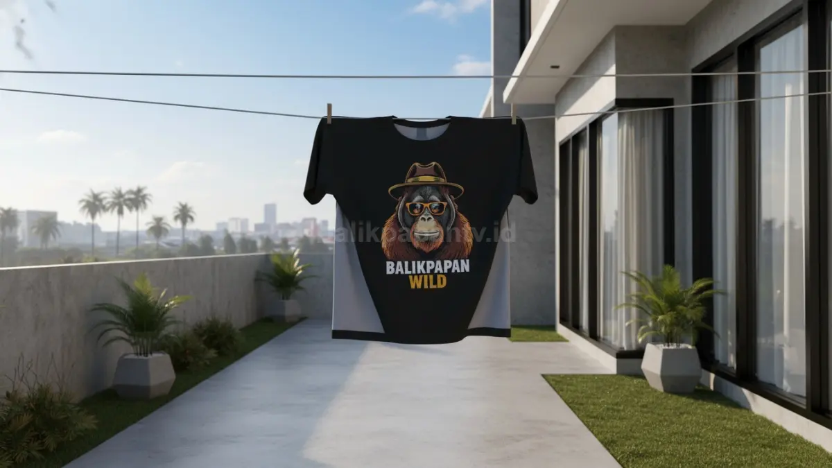 Kaos sablon distro dijemur terbalik di halaman rumah Balikpapan agar gambar awet dan kada lengket
