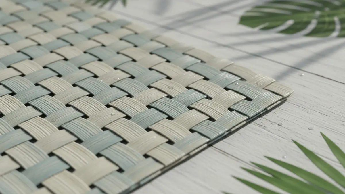 Material anyaman sintetis modern: tahan lembap, mudah dibersihkan, cocok cuaca tropis, estetis dan praktis. 