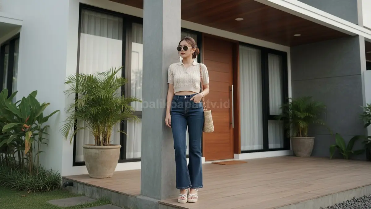 Mix and match crop top rajut dengan celana cutbray high waist untuk gaya santai anak muda modern
