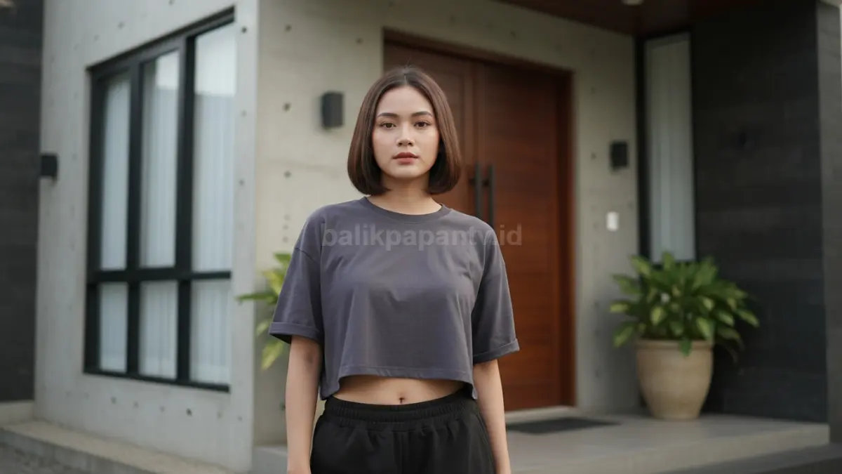 Oversized crop dengan lengan lipat kecil
