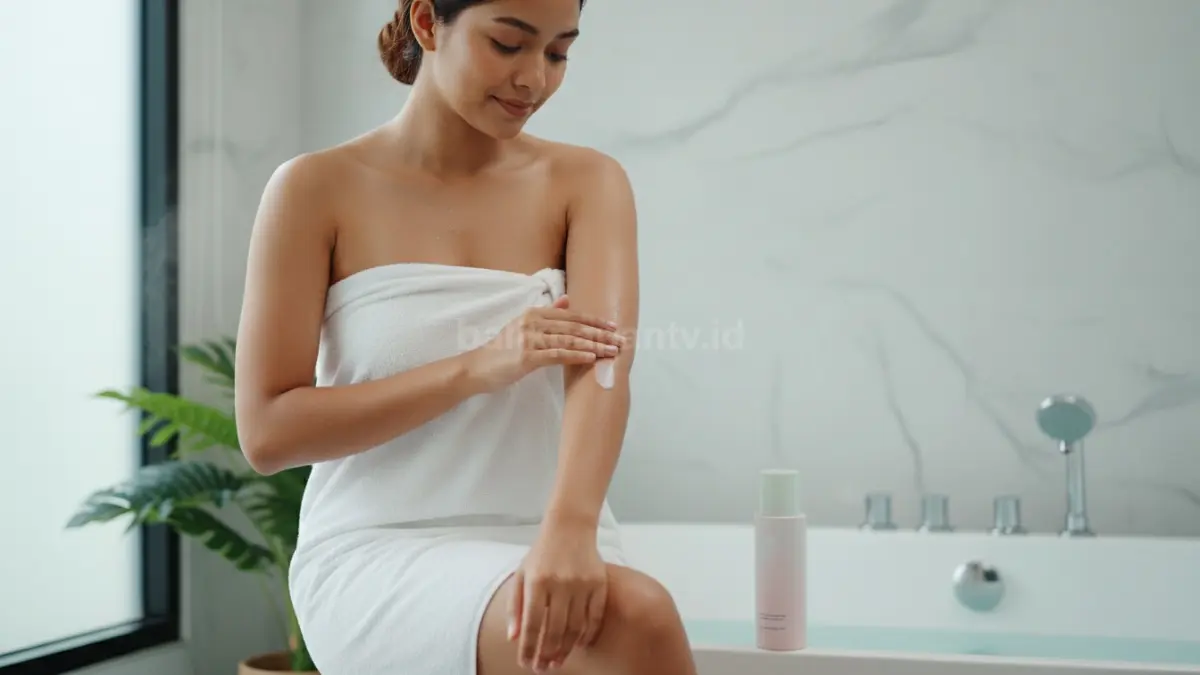 Penggunaan body lotion pada siku setelah mandi bantu menjaga kelembapan kulit sepanjang hari