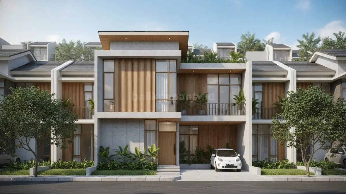 Rumah split level modern minimalis 2026 dengan tangga compact dan pencahayaan alami tropis. (BTV/Ai)