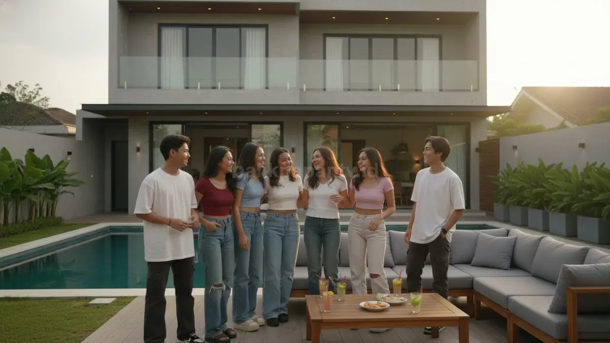 Suasana hangout remaja dengan outfit crop top dan cutbray yang ramai dipakai tahun 2026
