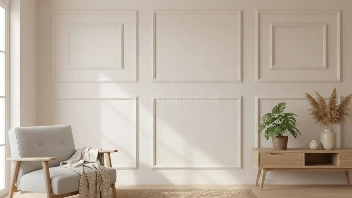 Wall moulding tempel minimalis viral 2026, dekor murah elegan menggunakan lis PVC ringan untuk hunian modern estetik.