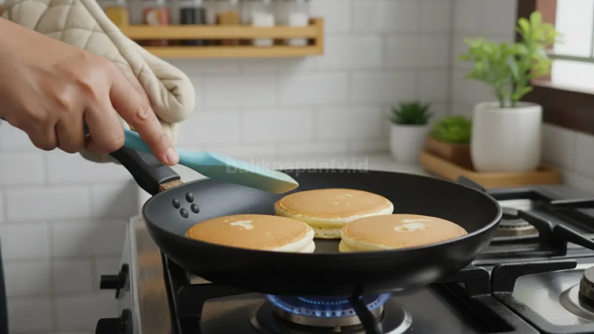 Api kecil membantu pancake matang merata, lembut di dalam, dan menjaga permukaan tetap cantik.

