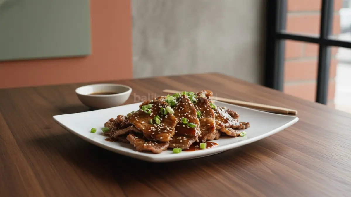 Beef yakiniku menawarkan daging sapi manis gurih dengan cita rasa khas Jepang yang menggugah selera.