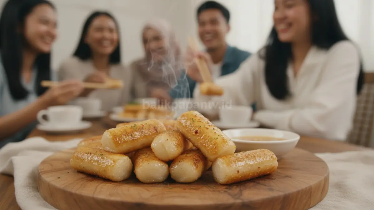 Butter tteok viral karena tekstur kenyal, aroma butter hangat, dan video media sosial menggoda selera. (BTV/AI) 
