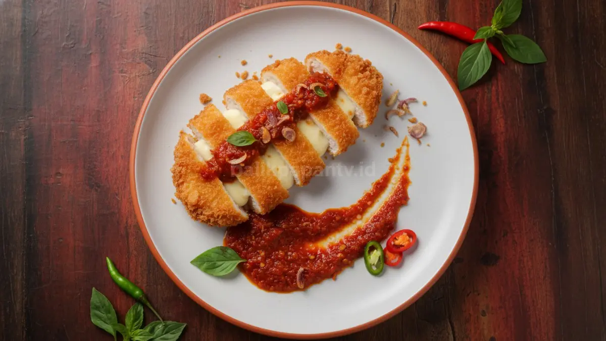 Cheese katsu sambal menghadirkan perpaduan keju gurih dan rasa pedas yang kuat serta nikmat.