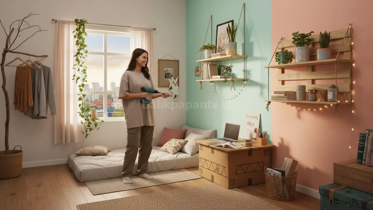 DIY room makeover Gen Z 2026 mengutamakan estetika terjangkau, multifungsi, dan kenyamanan ruang sehari-hari.(BTV/AI)
