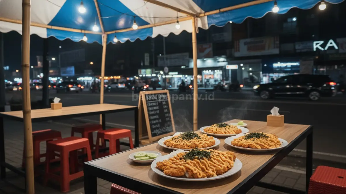 Kuliner Jepang tendaan Balikpapan menawarkan katsu jumbo mentai lezat dengan harga ramah kantong anak muda. (BTV/AI)