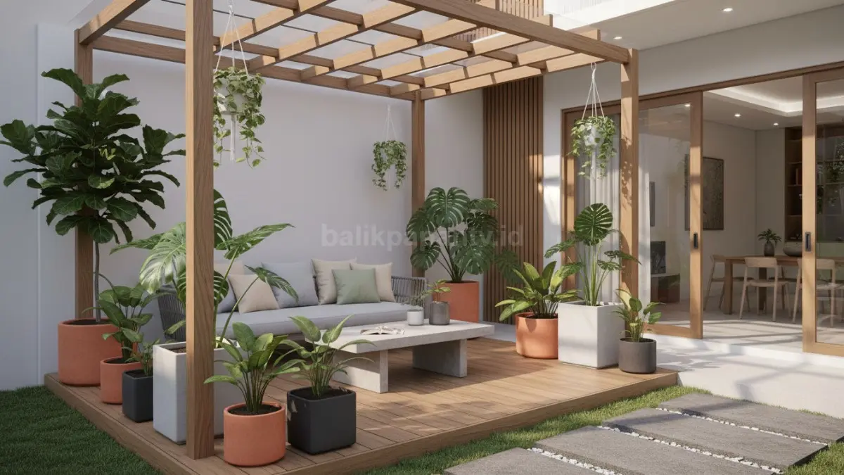 Tanaman peneduh dan pot minimalis. (BTV/Ai)