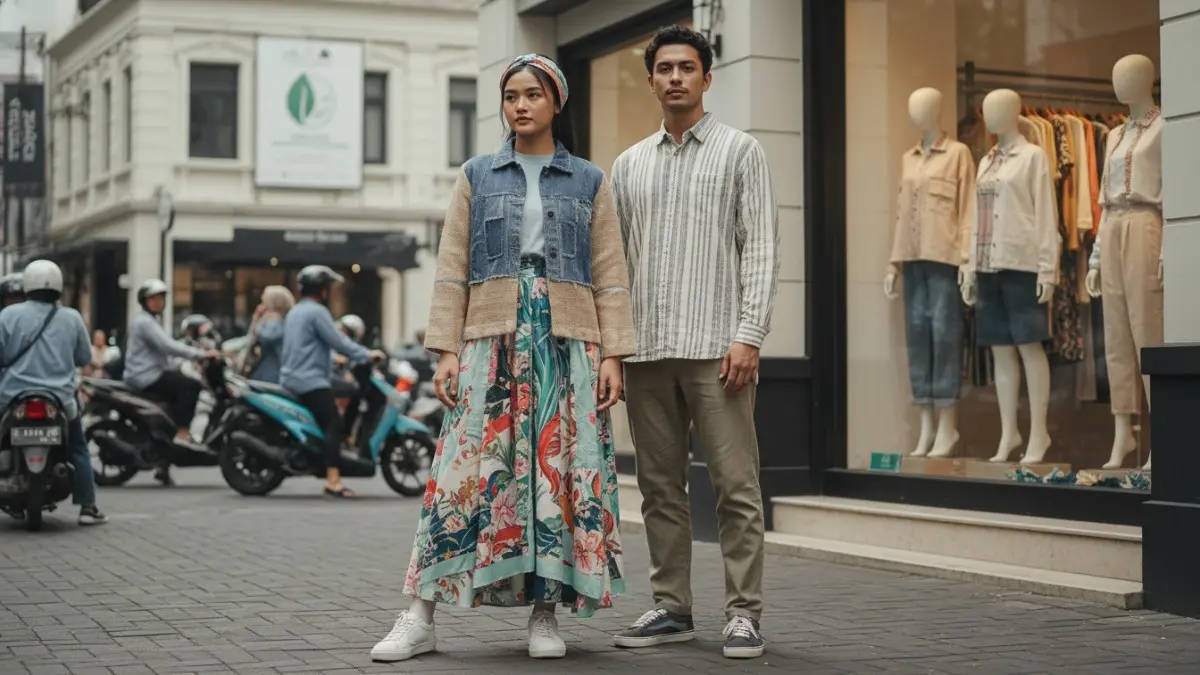 Tren fashion daur ulang 2026 mendorong masyarakat membeli pakaian ramah lingkungan, stylish, tahan lama, dan berkelanjutan. (BTV/AI)

