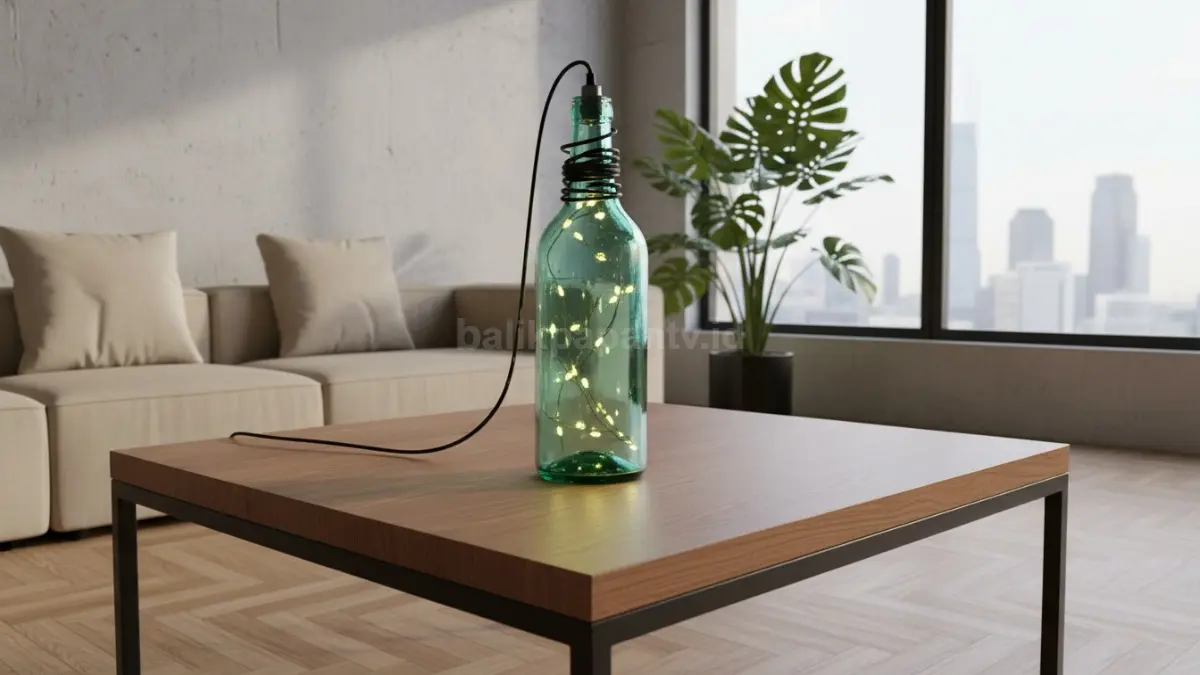 Botol kaca bekas disulap jadi lampu dekorasi ruang tamu minimalis modern
