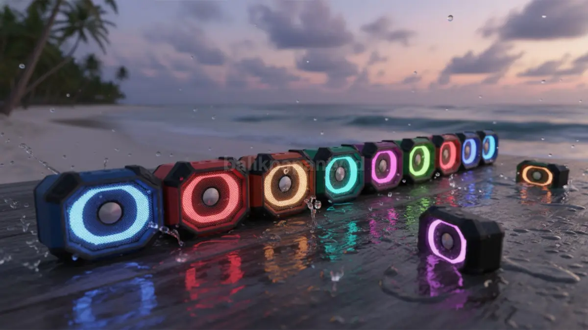 Deretan speaker Bluetooth mini portable dengan RGB dan fitur tahan air untuk aktivitas santai dan outdoor (BTV/Ai)
