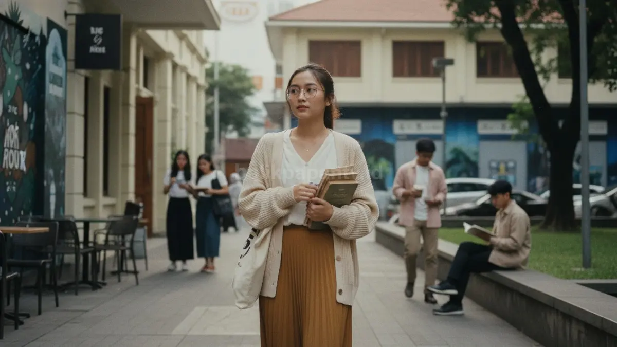 Gaya literary chic tampil simpel, rapi, dan elegan, favorit pekerja muda urban pencinta fashion minimalis modern. (BTV/AI)
