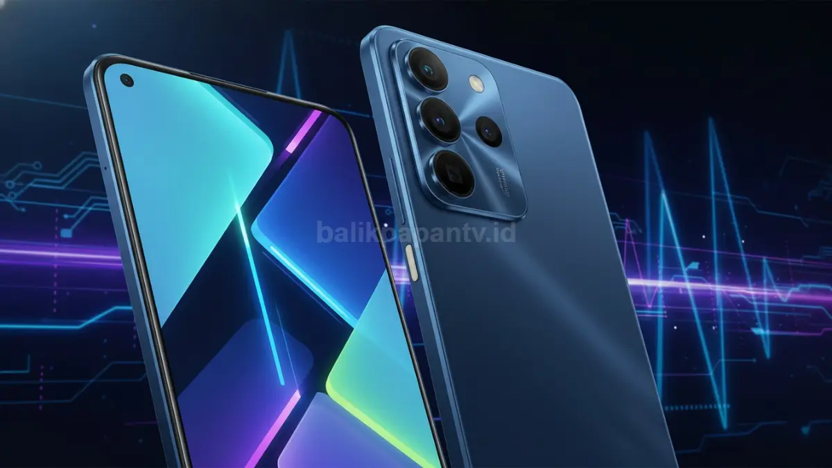Infinix Hot 70 4G tampil modern dengan layar 120 Hz dan desain kamera baru yang menarik perhatian pengguna muda. (BTV/Ai)