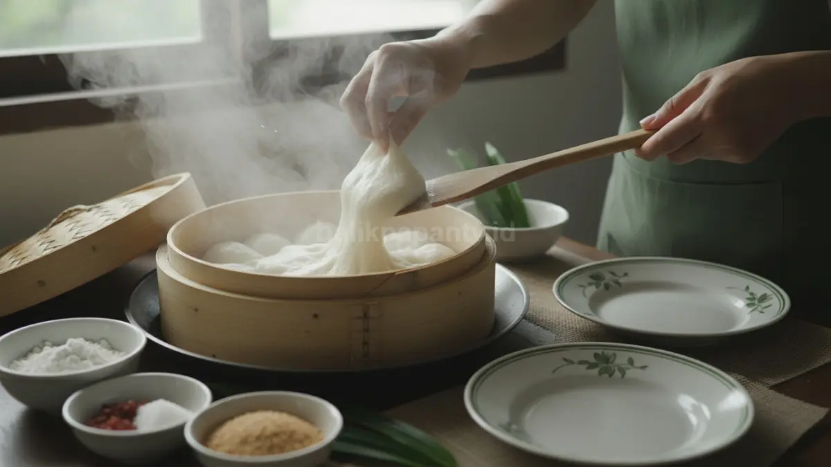 Kukus adonan mochi sekitar 25 menit sampai matang, lembut, dan teksturnya elastis sempurna, Ces! (BTV/AI) 
