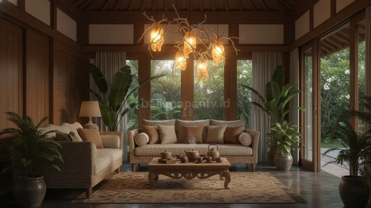 Lampu berbentuk organik dengan cahaya hangat membuat suasana rumah terasa lebih rileks dan nyaman. (BTV/AI)