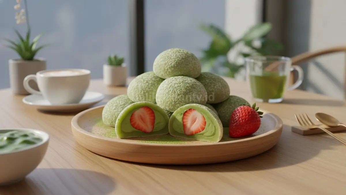 Mochi Daifuku isi stroberi dan matcha premium jadi dessert modern favorit 2026 (BTV/AI) 
