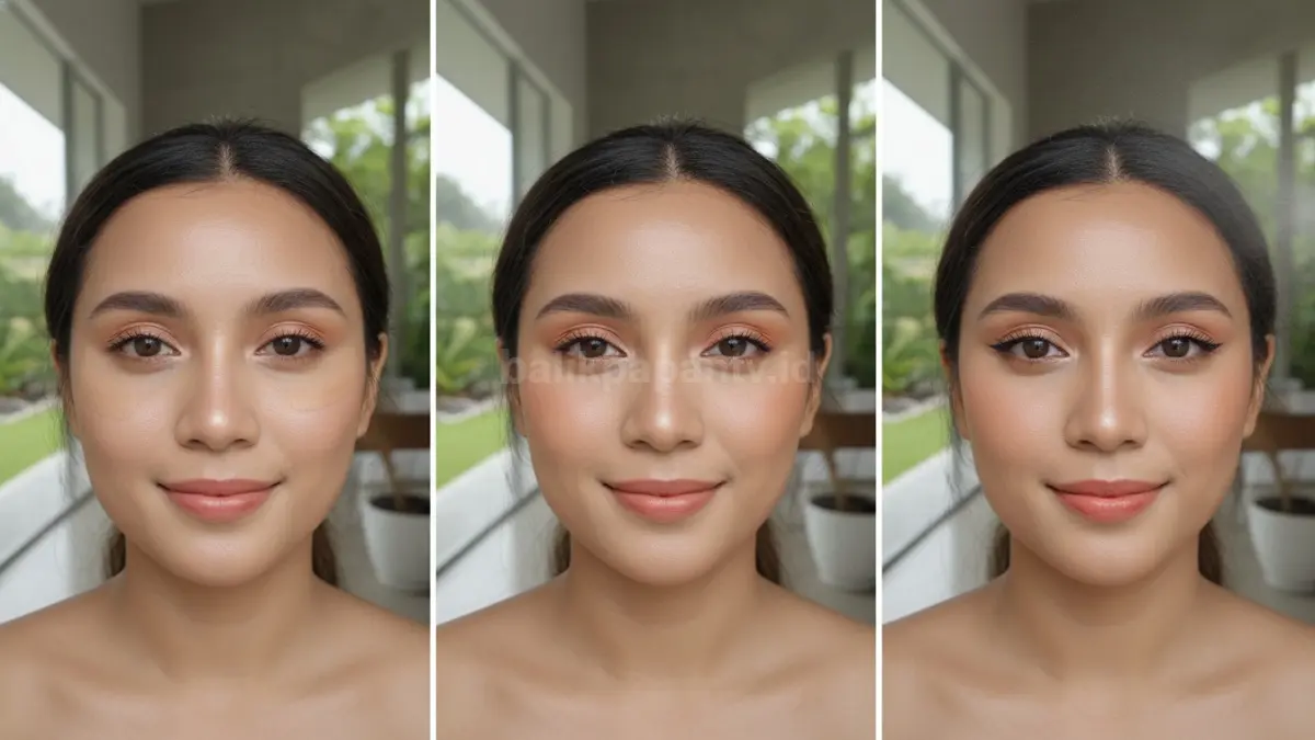 Proses makeup soft glam tipis bertahap agar wajah terlihat segar di cuaca panas
