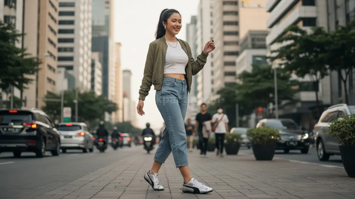 Sneakers metallic 2026 hadir fleksibel, nyaman, dan stylish untuk mendukung gaya aktif sehari-hari modern. (BTV/AI)
