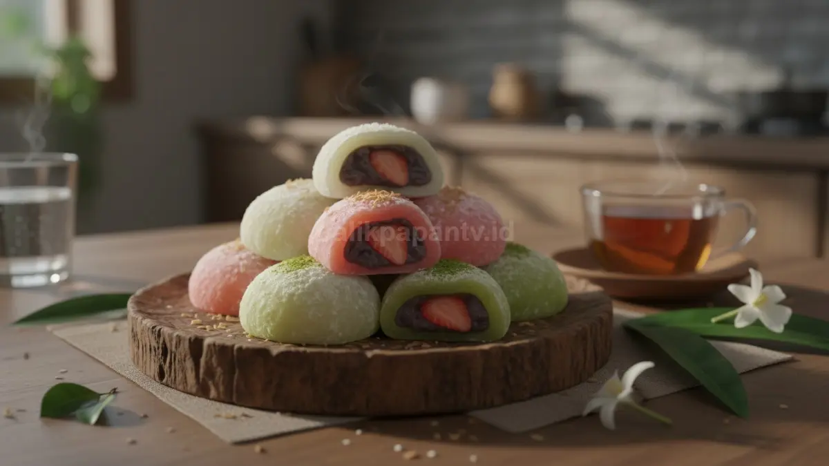 Tekstur Mochi Daifuku terasa kenyal lembut karena teknik adonan dan kadar air yang tepat, Ces! (BTV/AI) 
