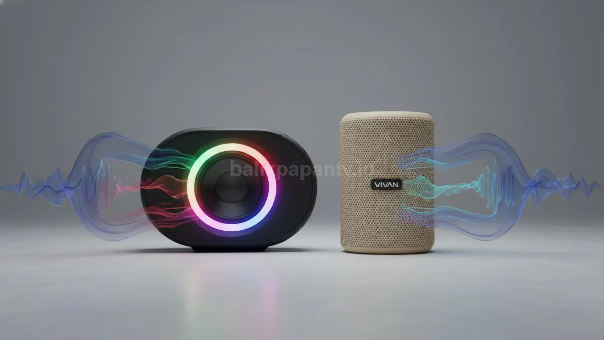 Vivan VS12 dan Acom A10 dengan efek lampu RGB serta suara bass yang memenuhi ruangan (BTV/Ai)