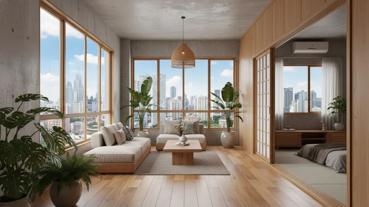 Apartemen Jepang berkoridor terbuka menghadirkan ruang hidup fleksibel, nyaman, dan mendukung interaksi penghuni modern. (BTV/AI)