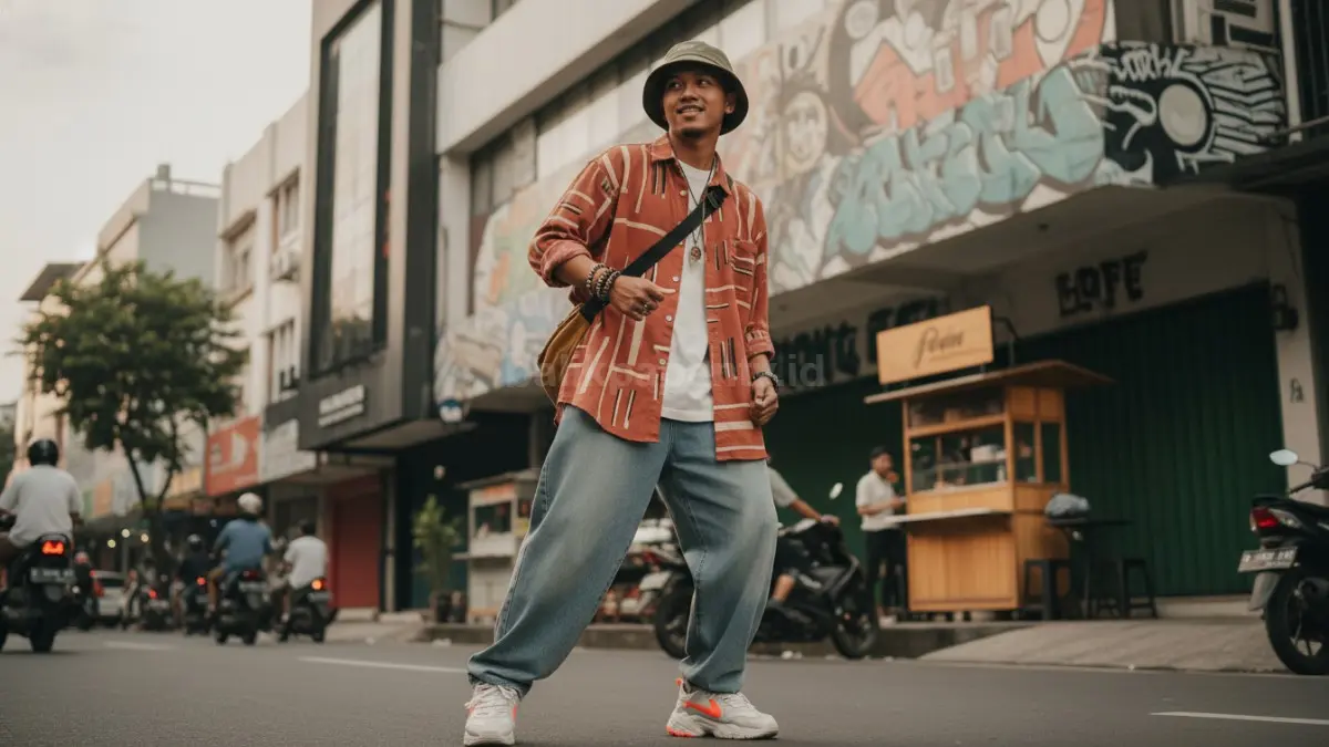 Celana baggy dan loose fit digemari karena nyaman, fleksibel, cocok aktivitas padat harian anak muda. (BTV/AI) 
