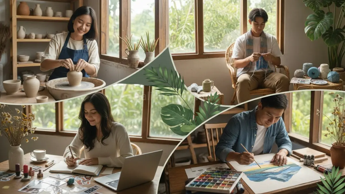 Crafting vacation diminati pekerja kreatif untuk menikmati workshop keramik, journaling, merajut, hingga watercolor santai.(BTV/AI) 
