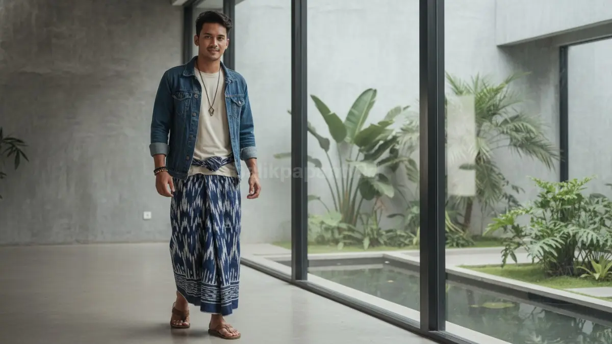 Gaya modern memakai sarung dengan padu padan kasual yang tampil santai dan kekinian