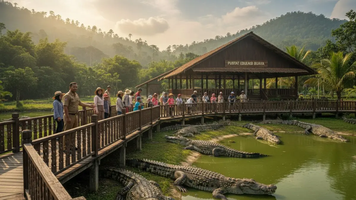 ilustrasi Penangkaran buaya Balikpapan menghadirkan wisata edukasi menarik sekaligus meningkatkan kesadaran pentingnya perlindungan satwa liar.(BTV/AI)
