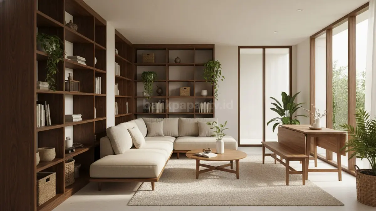 Kurangi sekat permanen agar rumah terasa luas, fleksibel, dan nyaman menggunakan furnitur multifungsi modern.