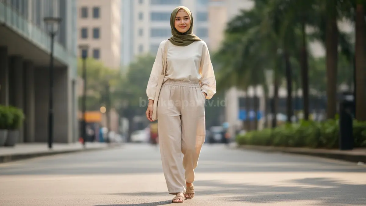 Loose pants berpinggang elastis semakin diminati karena nyaman, praktis, dan mendukung mobilitas tinggi aktivitas harian. (BTV/AI)
