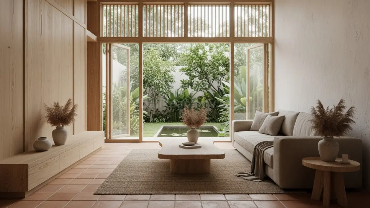 Material natural berfinishing matte membuat ruangan terasa adem, estetik, dan tidak cepat terlihat kusam sehari-hari.