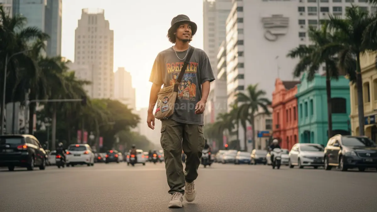 Oversized t-shirt vintage kembali populer karena nyaman, santai, cocok cuaca panas, sekaligus tampil ekspresif sehari-hari. (BTV/AI) 
