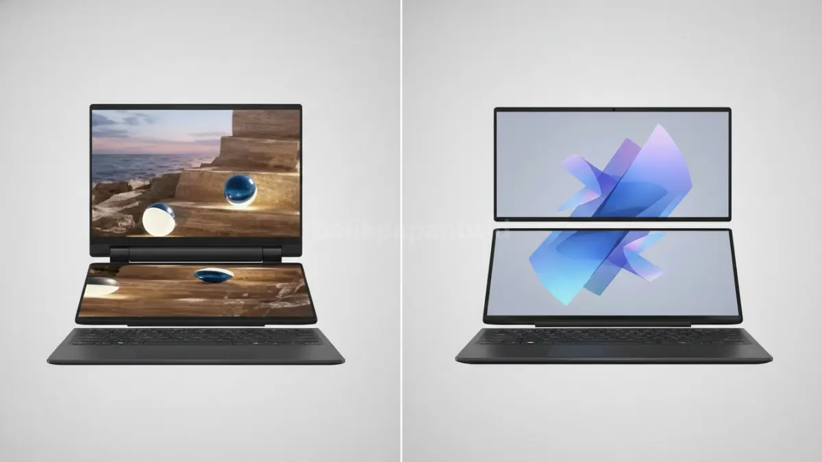 Perbandingan desain Asus Zenbook Duo lama dan versi 2026 dengan celah layar lebih tipis (BTV/Ai)