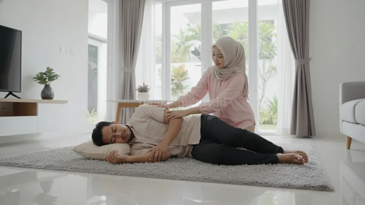 Pertolongan pertama saat kejang di rumah dengan posisi tubuh aman dan area sekitar bersih

