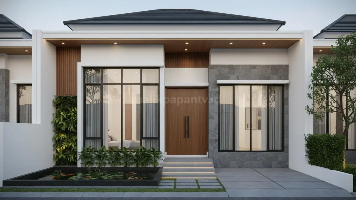 Rumah compact luxury modern dengan pencahayaan hangat dan fasad minimalis elegan tahun 2026. (BTV/Ai)