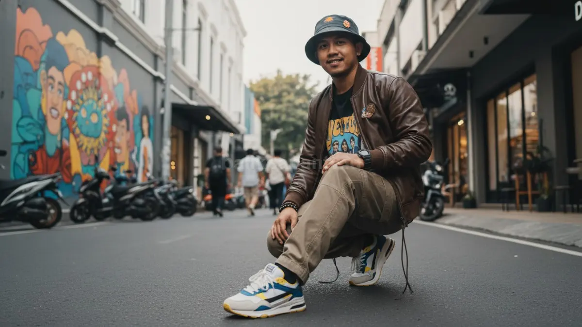 Sneakers retro 90-an kembali tren karena mudah dipadukan outfit santai harian sekaligus tetap terlihat rapi. (BTV/AI) 
